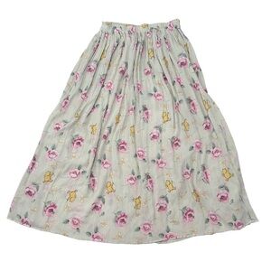 Vintage Disney Store Winnie the Pooh Maxi Skirt floral  crinkle pleated L